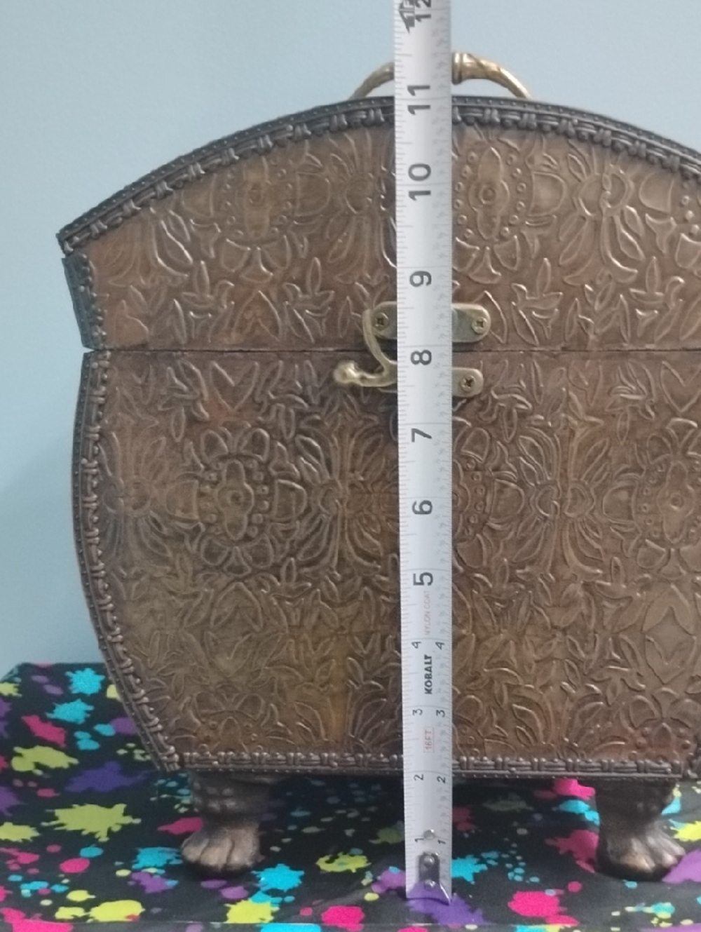 ⭐ Vintage Chinese Wooden Treasure Chest Keepsakes Box W/Brass Overlay - Picture 9 of 10